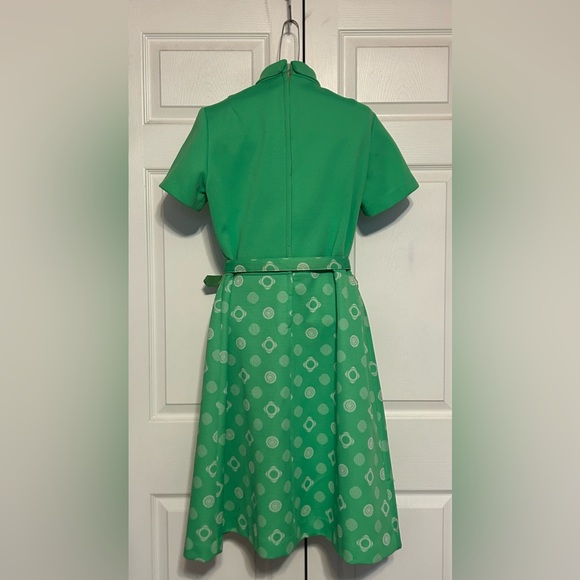 Vintage 60’s 70’s Green White Women’s 3 piece Dress Retro geometrical‎ circles - Picture 6 of 14